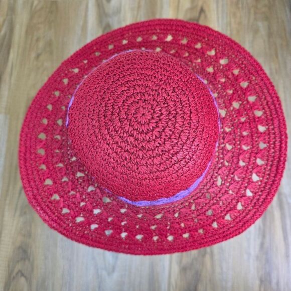 💜Vintage Red & Purple Wide Brim Straw Sun Hat - Picture 4 of 7